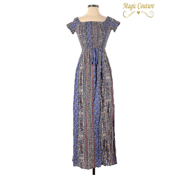 Band of Gypsies Dresses & Skirts - ❌SOLD❌Band of Gypsies Off Shoulder Patchwork Maxi Dress with Pockets💙💜🤍